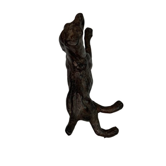 Handcrafted Dark Tan Leather Dog Figurine Sculpture Glass Eyes - Picture 5 of 10
